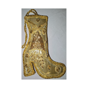Hand Embroidery XMAS Boot Beaded Padded with Satin Covering GOLD/GOLD
