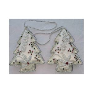 Hand Embroidery XMAS Tree Beaded Padded with Satin Covering CREAM/SILVER