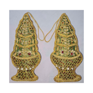 Hand Embroidery XMAS Tree Beaded Padded with Satin Covering GREEN/GOLD