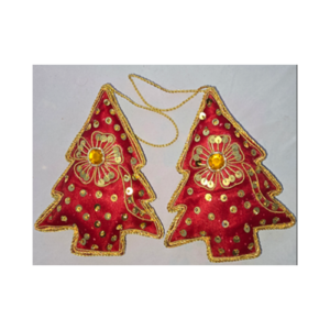 Hand Embroidery XMAS Tree Beaded Padded with Satin Covering RED/GOLD