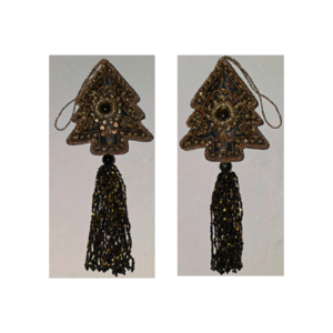 Hand Embroidery XMAS Tree Beaded Padded with Satin Covering BLACK/BRONZE