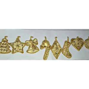 Hand Embroidered Beaded - Strip of 10 XMAS Tree Hangings GOLD