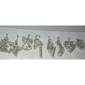 Hand Embroidered Beaded - Strip of 10 XMAS Tree Hangings SILVER