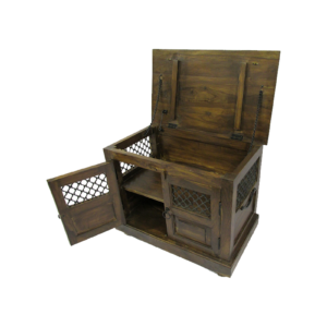 Solid Wood Jali Side Board with Hinged Top