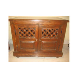 Side Board with Wooden Jali & Brass Tacks