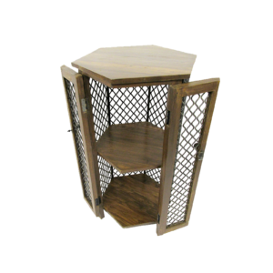 Solid Wood Octagon Wine Bottle Rack with Shelf & Jali Doors