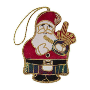 Hand embroidered Zari Scottish Santa with Bag Pipes